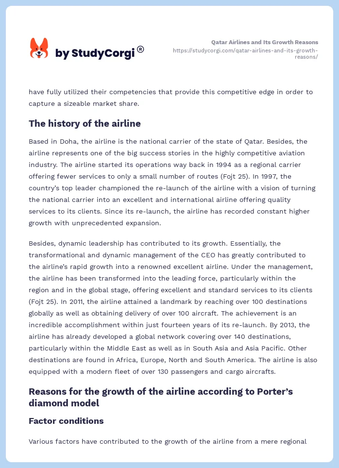 Qatar Airlines and Its Growth Reasons. Page 2
