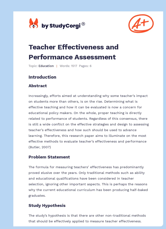 Teacher Effectiveness and Performance Assessment. Page 1
