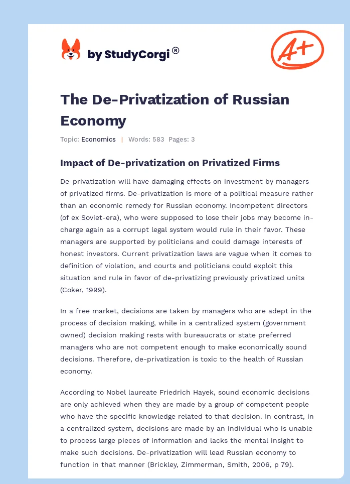 The De-Privatization of Russian Economy. Page 1