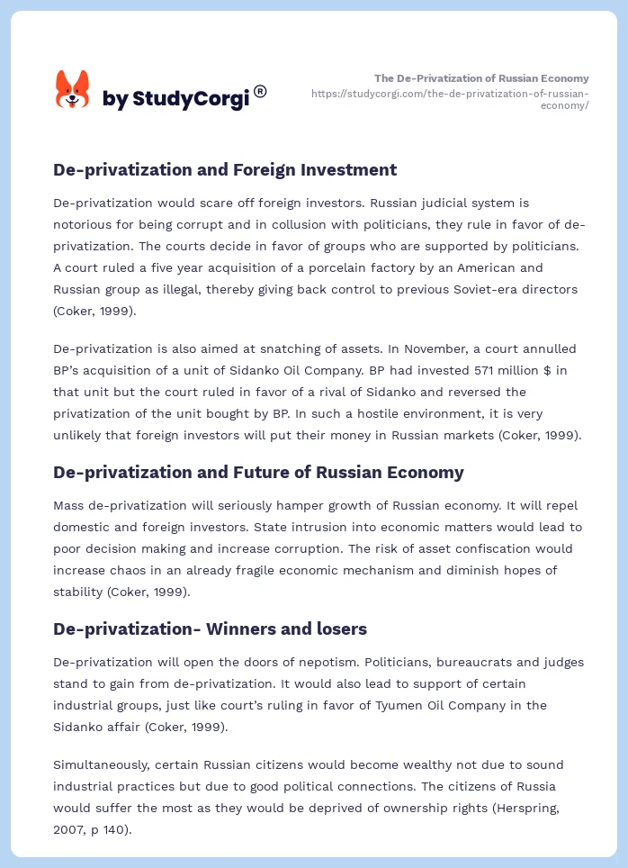 The De-Privatization of Russian Economy. Page 2