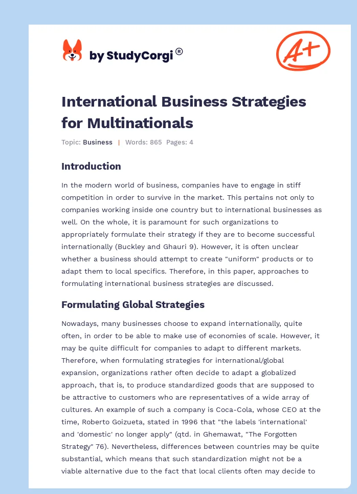 International Business Strategies for Multinationals. Page 1