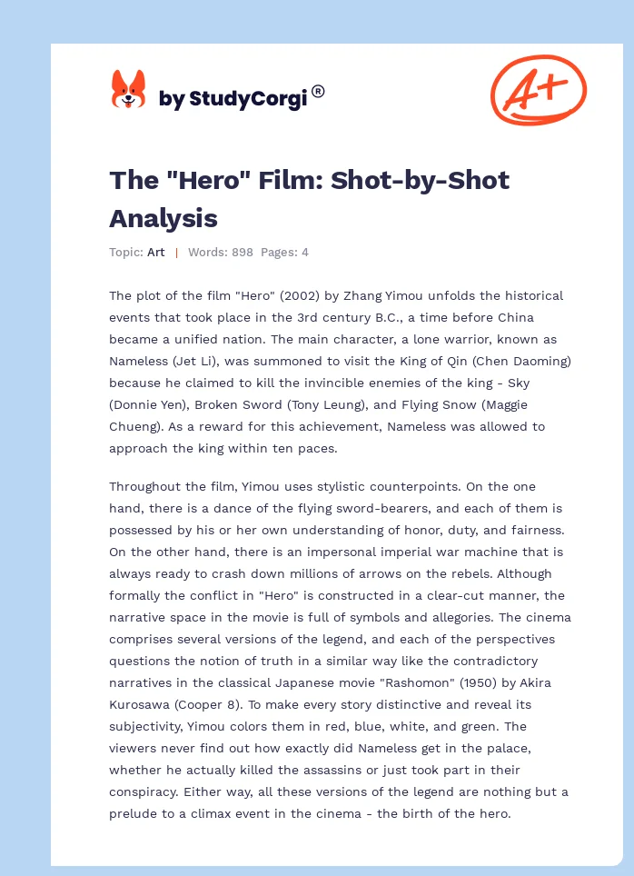 The "Hero" Film: Shot-by-Shot Analysis. Page 1