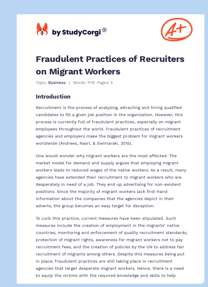 Fraudulent Practices of Recruiters on Migrant Workers. Page 1