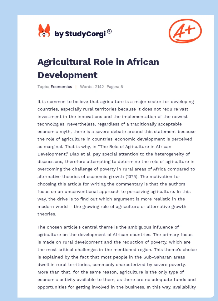 Agricultural Role in African Development. Page 1