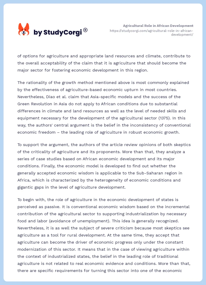 Agricultural Role in African Development. Page 2