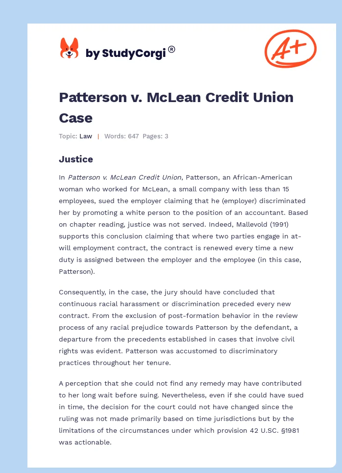 Patterson v. McLean Credit Union Case. Page 1