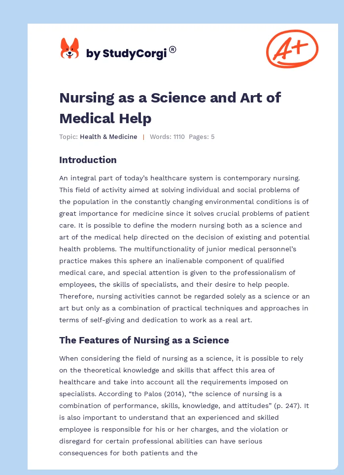 Nursing as a Science and Art of Medical Help. Page 1