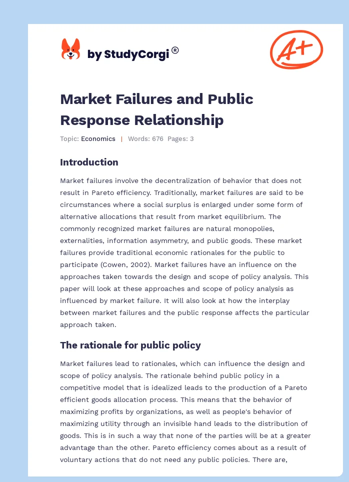 Market Failures and Public Response Relationship. Page 1