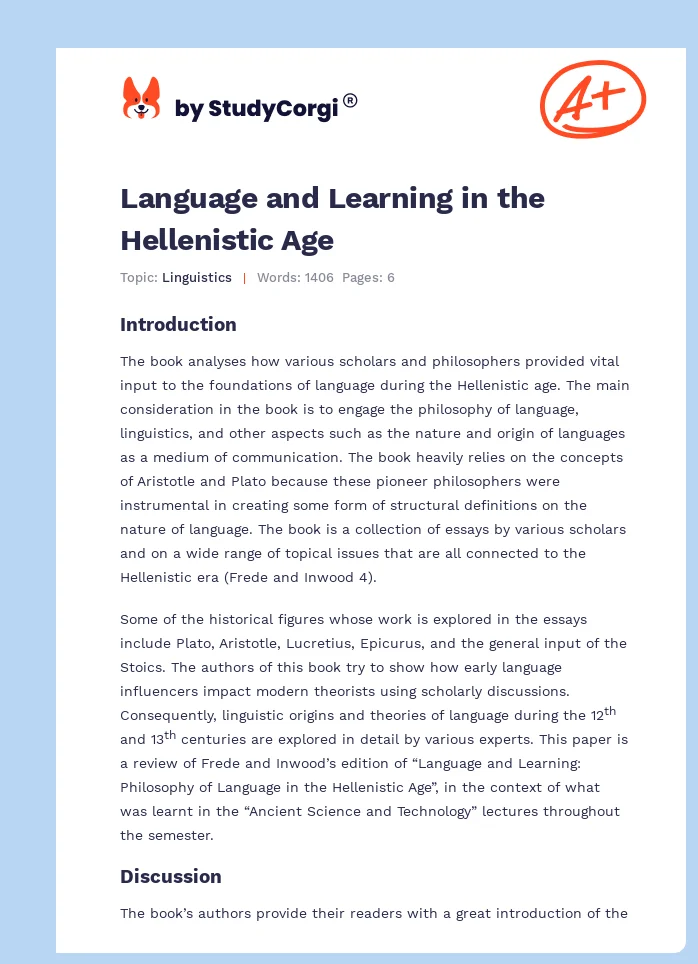 Language and Learning in the Hellenistic Age. Page 1