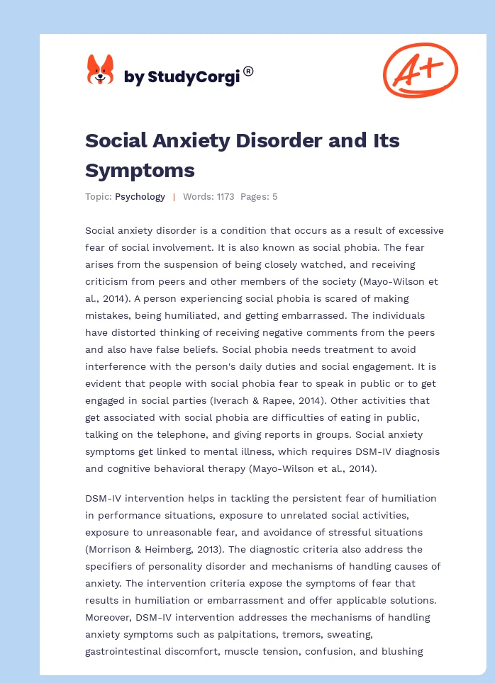 Social Anxiety Disorder and Its Symptoms. Page 1
