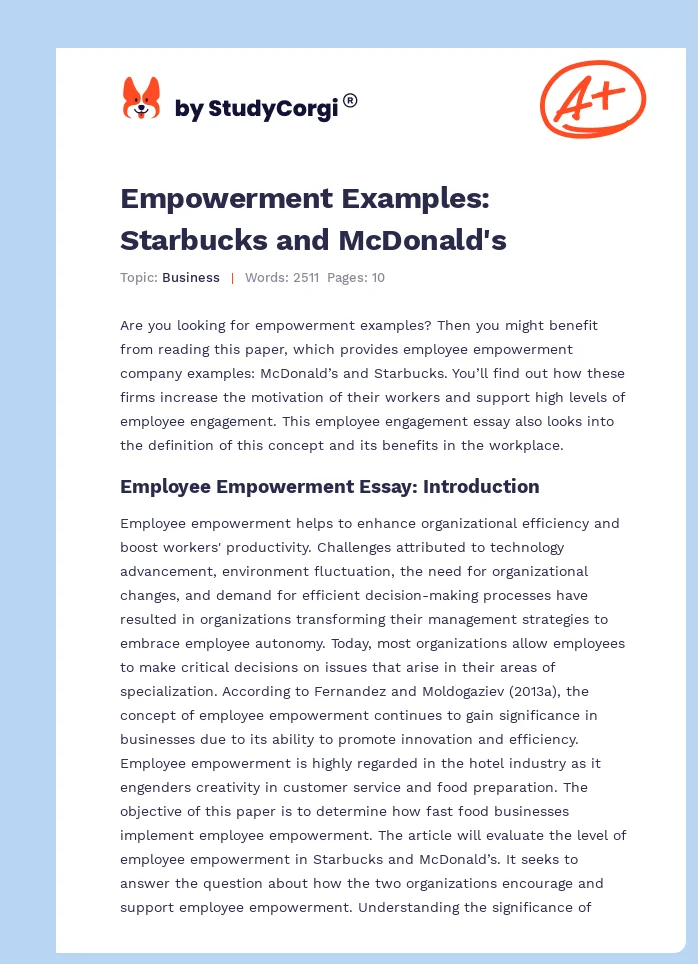 Empowerment Examples: Starbucks and McDonald's. Page 1