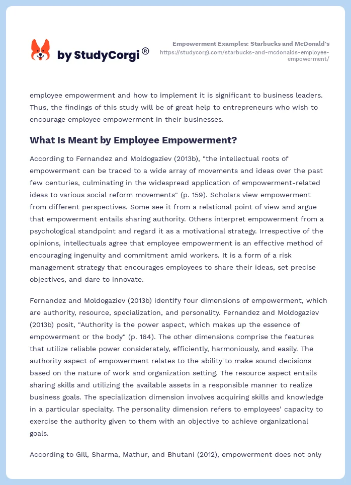Empowerment Examples: Starbucks and McDonald's. Page 2