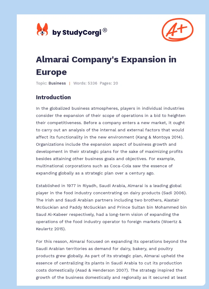 Almarai Company's Expansion in Europe. Page 1