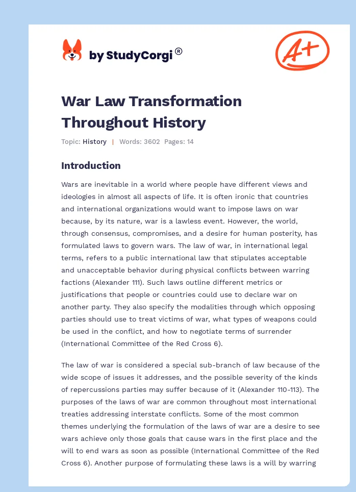 War Law Transformation Throughout History. Page 1