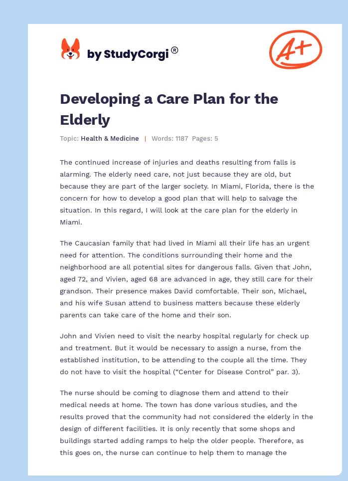 Developing a Care Plan for the Elderly. Page 1