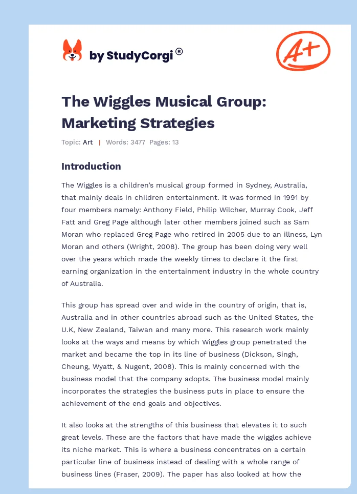 The Wiggles Musical Group: Marketing Strategies. Page 1