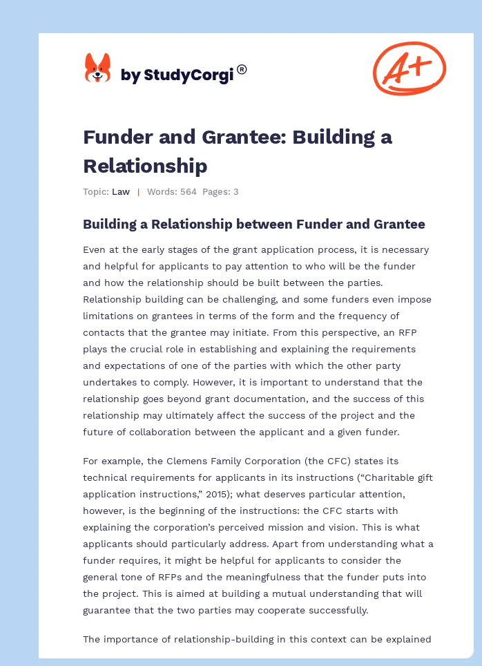 Funder and Grantee: Building a Relationship. Page 1