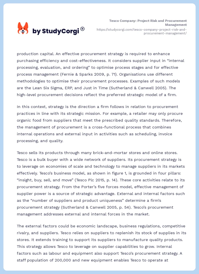 Tesco Company: Project Risk and Procurement Management. Page 2