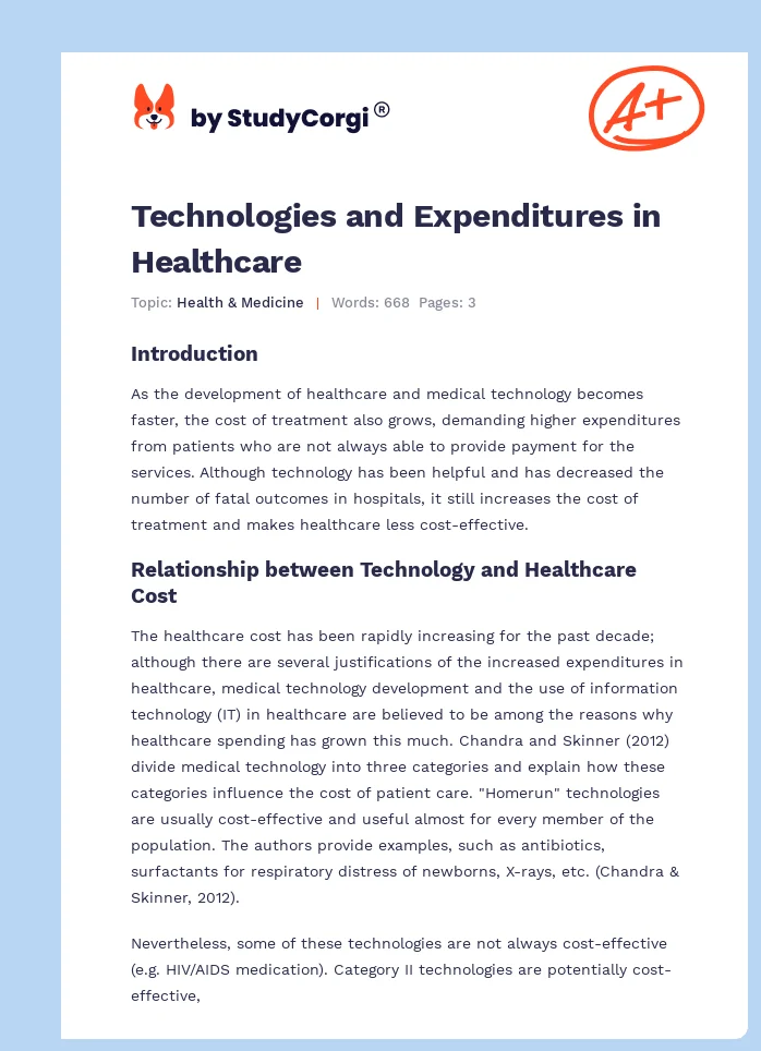 Technologies and Expenditures in Healthcare. Page 1