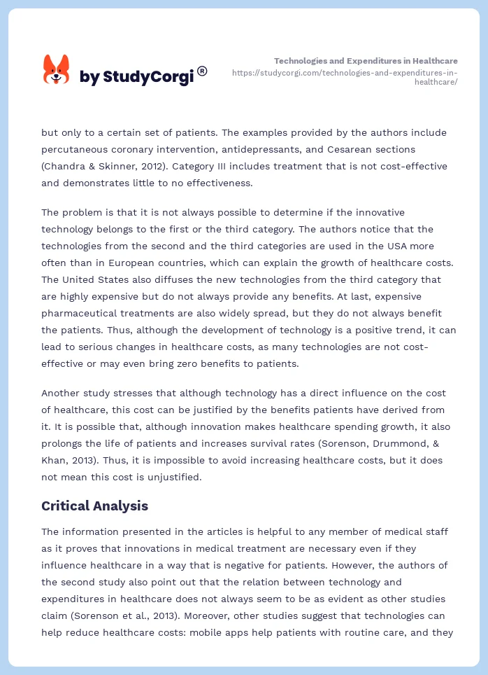 Technologies and Expenditures in Healthcare. Page 2