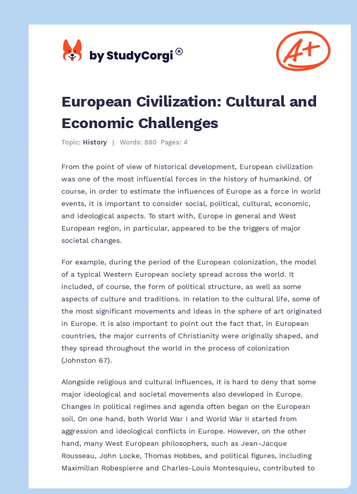 European Civilization: Cultural and Economic Challenges. Page 1