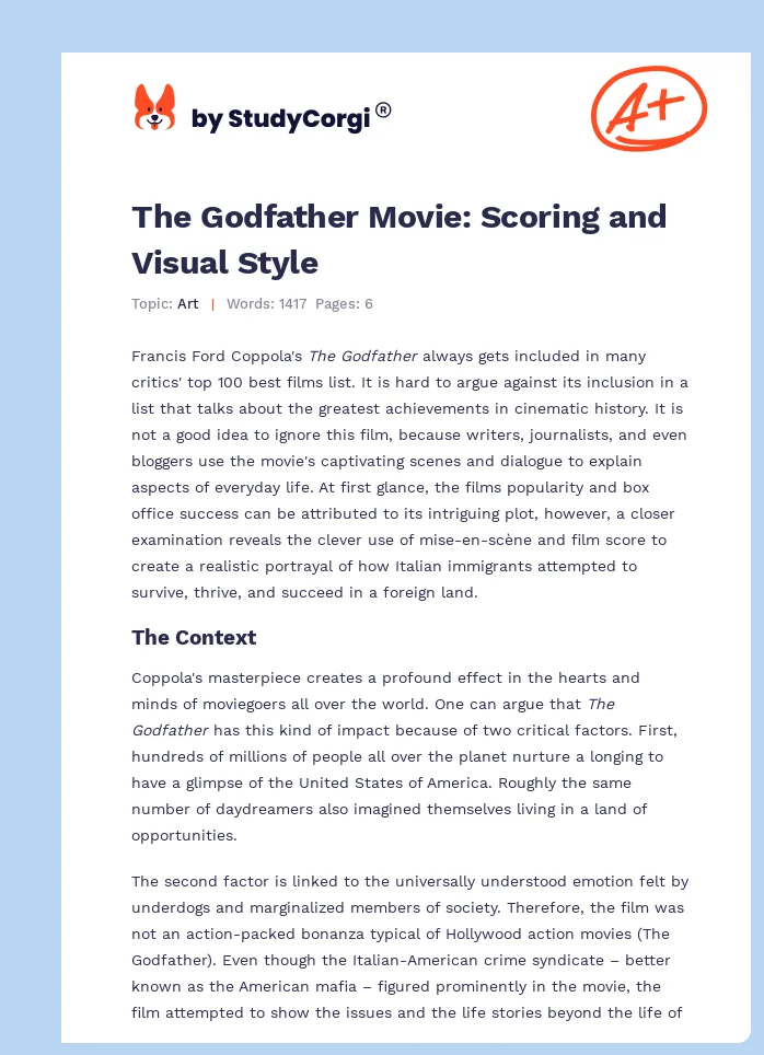 The Godfather Movie: Scoring and Visual Style. Page 1