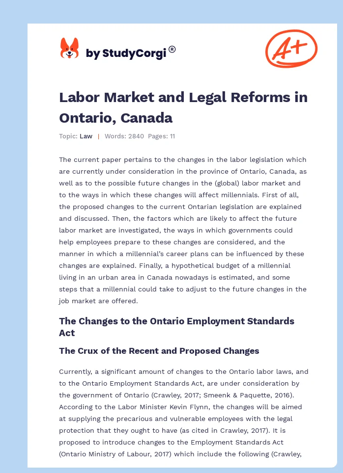 Labor Market and Legal Reforms in Ontario, Canada. Page 1