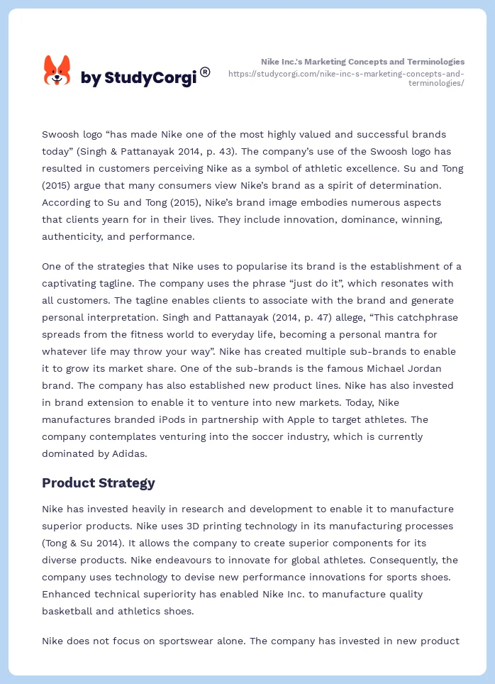 Nike Inc.'s Marketing Concepts and Terminologies. Page 2