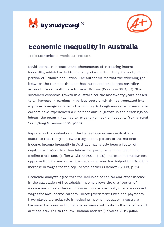 Economic Inequality in Australia. Page 1