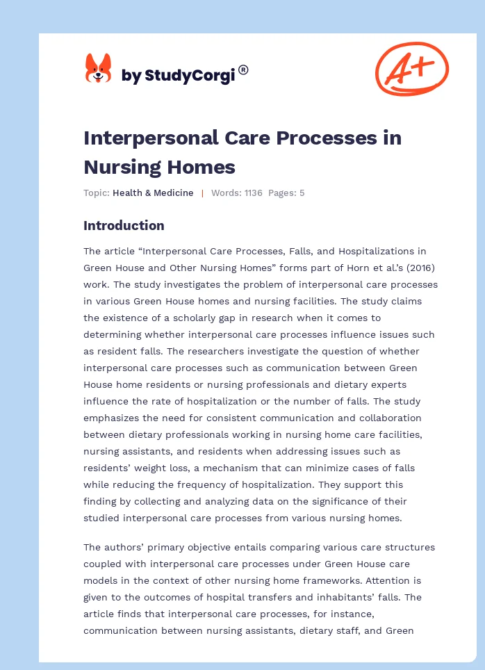 Interpersonal Care Processes in Nursing Homes. Page 1
