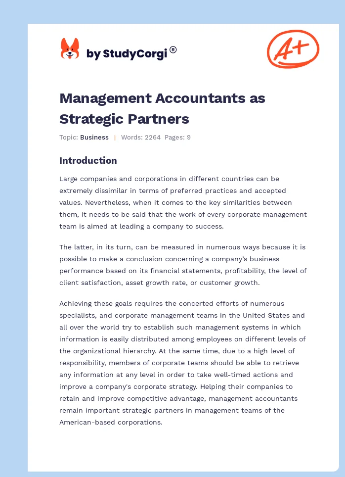 Management Accountants as Strategic Partners. Page 1