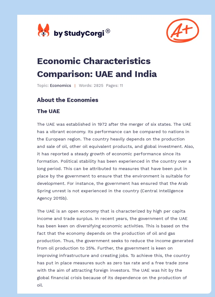 Economic Characteristics Comparison: UAE and India. Page 1