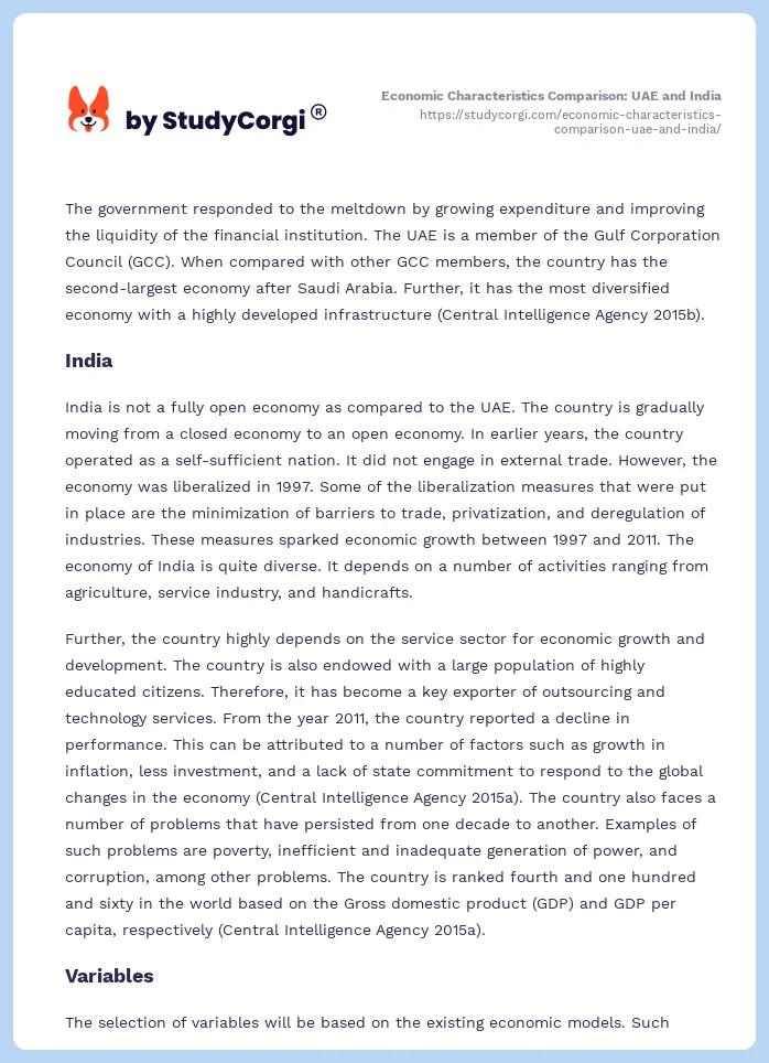 Economic Characteristics Comparison: UAE and India. Page 2
