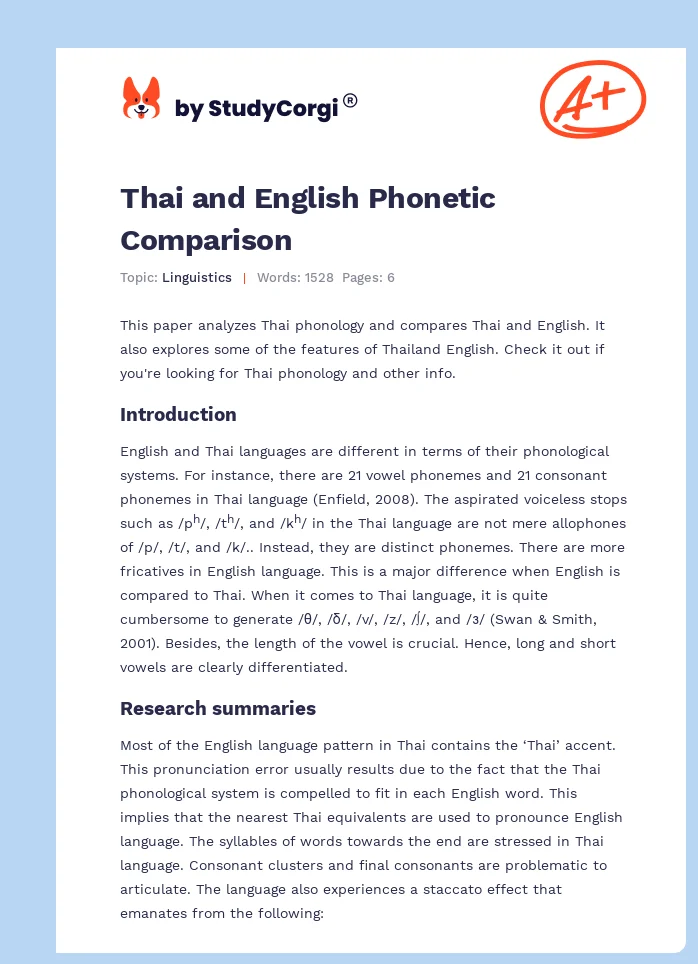 Thai and English Phonetic Comparison. Page 1