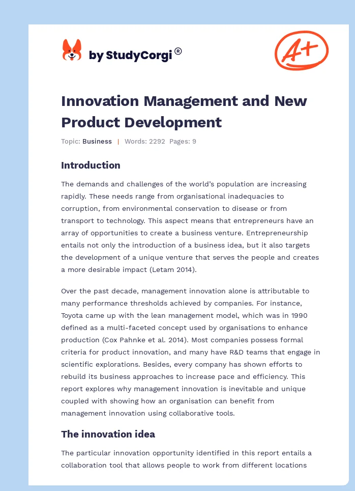 Innovation Management and New Product Development. Page 1