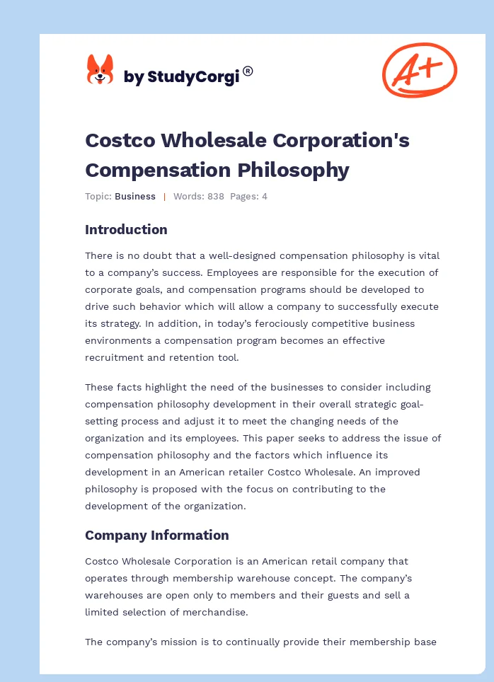 Costco Wholesale Corporation's Compensation Philosophy. Page 1