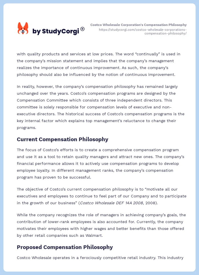Costco Wholesale Corporation's Compensation Philosophy. Page 2