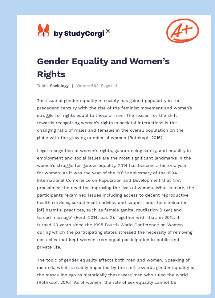 Gender Equality and Women’s Rights. Page 1