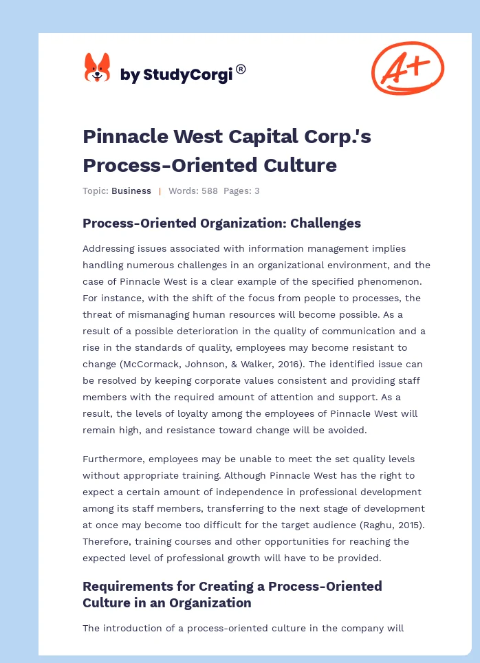 Pinnacle West Capital Corp.'s Process-Oriented Culture. Page 1