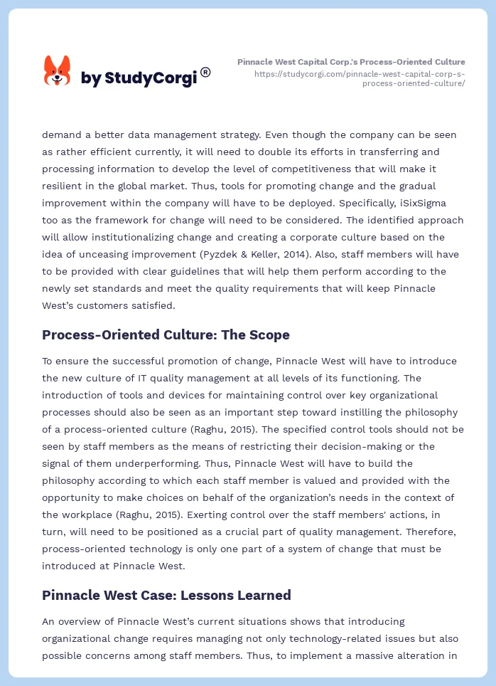 Pinnacle West Capital Corp.'s Process-Oriented Culture. Page 2