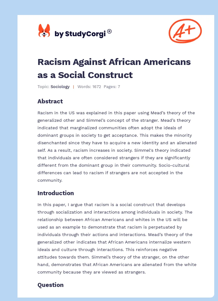 Racism Against African Americans as a Social Construct. Page 1