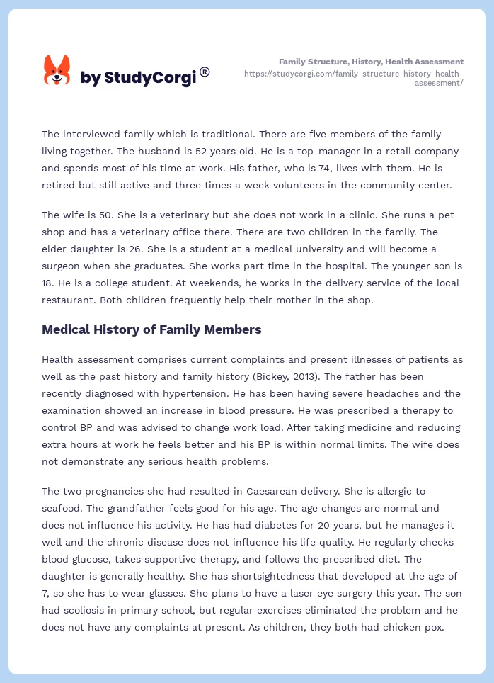 Family Structure, History, Health Assessment. Page 2