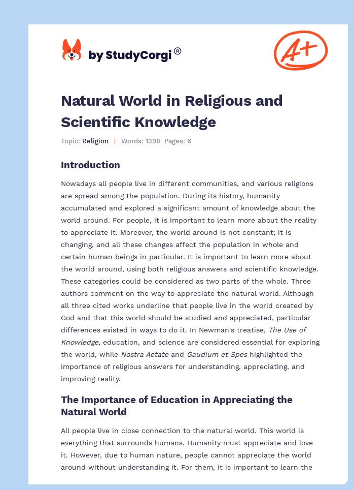 Natural World in Religious and Scientific Knowledge. Page 1