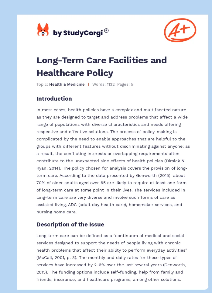 Long-Term Care Facilities and Healthcare Policy. Page 1