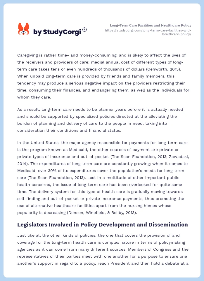 Long-Term Care Facilities and Healthcare Policy. Page 2
