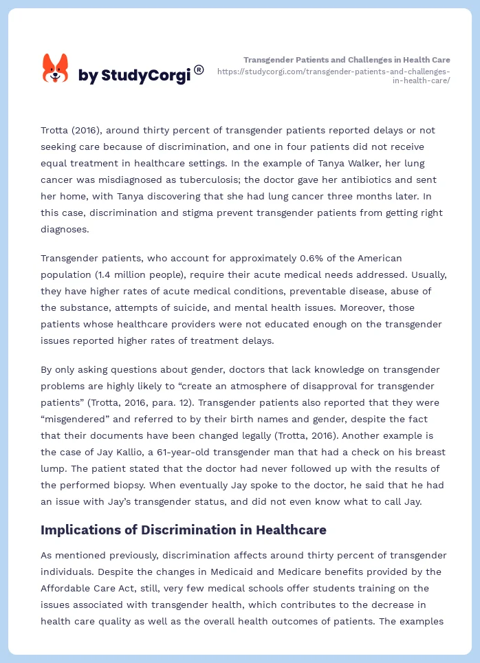 Transgender Patients and Challenges in Health Care. Page 2