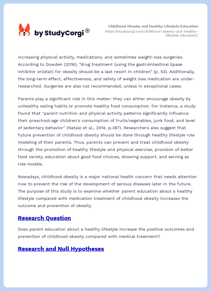 Childhood Obesity and Healthy Lifestyle Education. Page 2