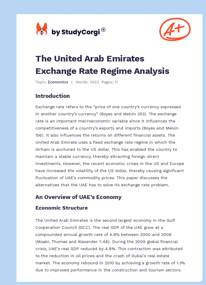 The United Arab Emirates Exchange Rate Regime Analysis. Page 1