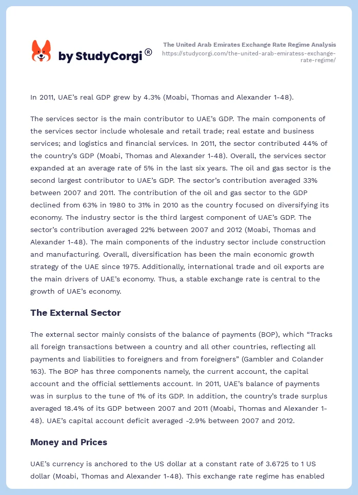 The United Arab Emirates Exchange Rate Regime Analysis. Page 2