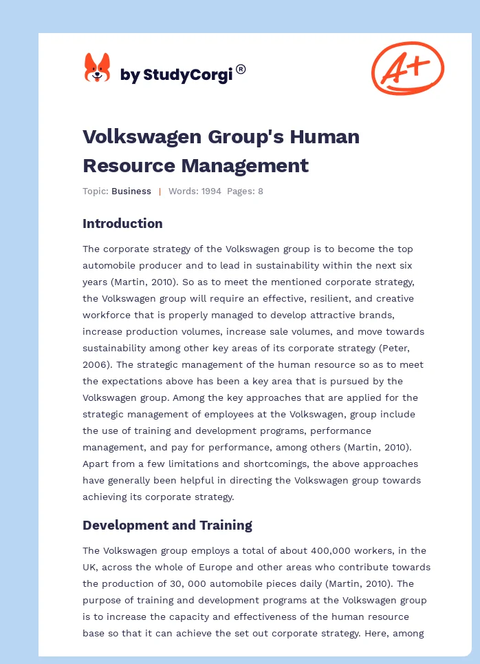 Volkswagen Group's Human Resource Management. Page 1